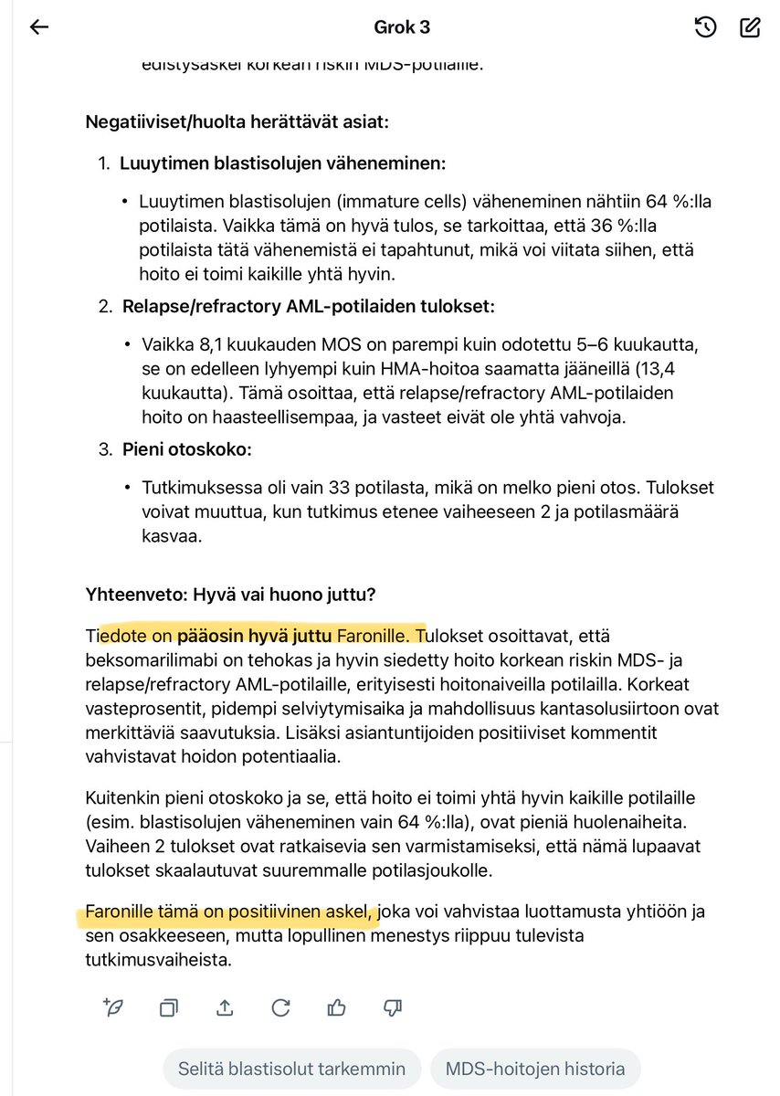#Faron tiedote. Tekoäly tulkitsee taas alta aikayksikön. Ihan ylivoimainen apu tämän tyylisissä tiedotteissa/firmoissa, joista ei paljoa ilman 👨🏻‍⚕️koulutusta ymmärrä…

”Tiedote on pääosin hyvä juttu Faronille.”
