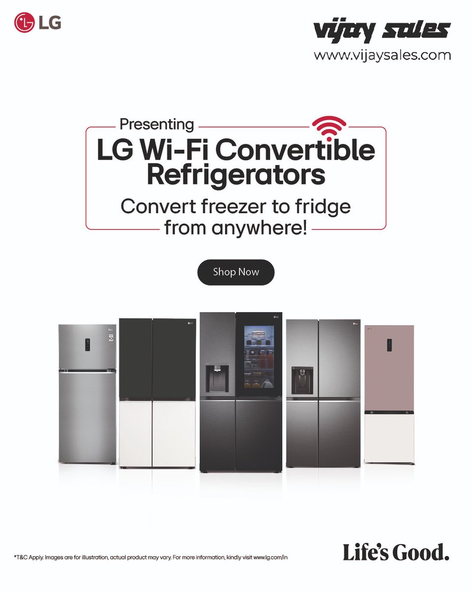 VijaySales's tweet photo. Your dream home setup is here and it's calling your name! 
Explore LG's convertible fridges, OLED TVs, smart ACs, AI washing machines & microwaves at Vijay Sales.

#VijaySales #LG #BestDeals #TV #AC #WashingMachine #Microwave #SmartCoolingSolutions #BestDeals #HomeSetup #KitchenAppliances #HomeAppliances #SmartHomeEssentials #ShopNow #BuyNow