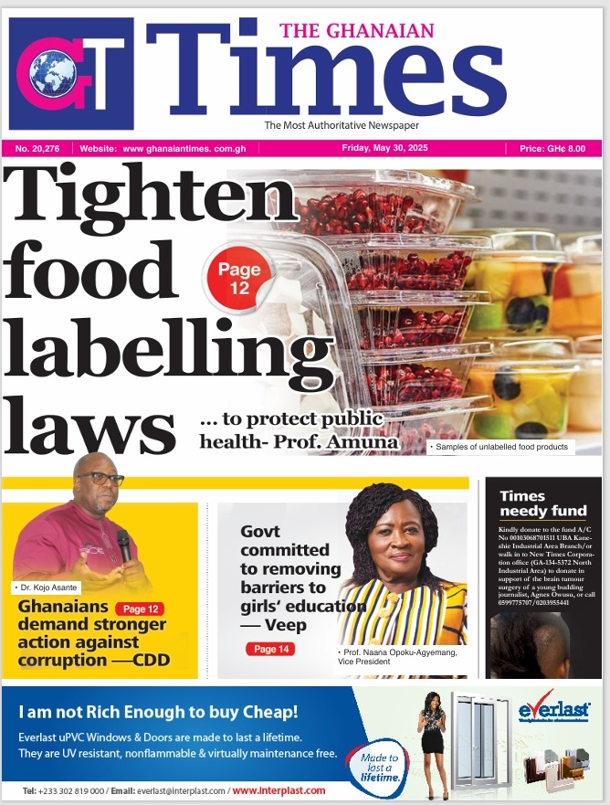 Ghanaian_Times's tweet photo. 📷 **GHANAIAN TIMES - FRONT PAGE - MAY 30, 2025**
Stay updated by visiting [Ghanaian Times](https://t.co/rmjoZ8qEs6). Don't forget to follow us for daily news updates!
#GhanaianTimes #SammyGyamfi #DadaJoe #Settings #McDan https://t.co/3s9JWGR6sE