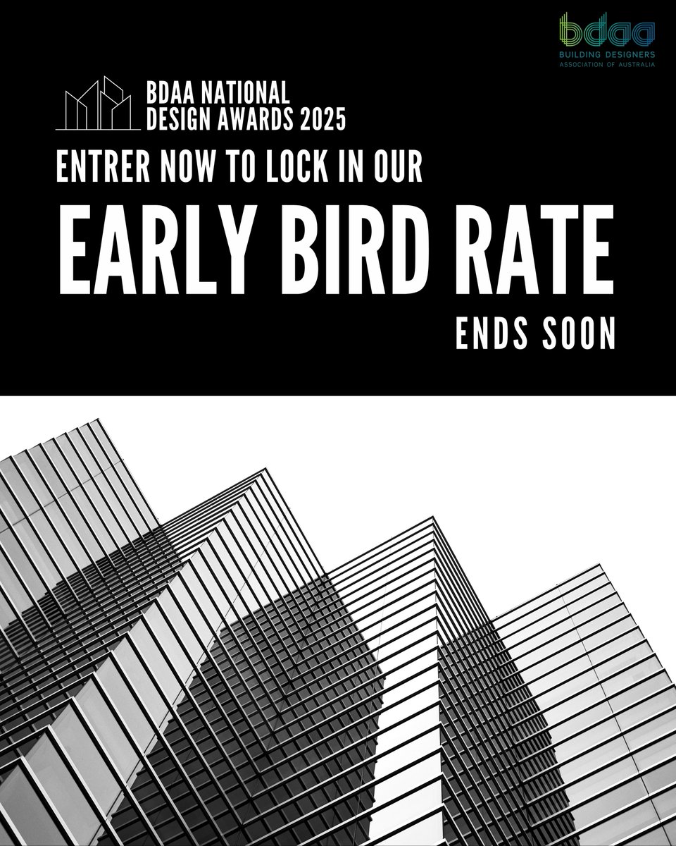 Early bird rates close this weekend! Lock in the lower rate now and keep working on your submission anytime before entries close in August. Winners announced Nov 1 at the Sunshine Coast Novotel — a night of celebration, creativity and design excellence. 
bdaa.awardsplatform.com
