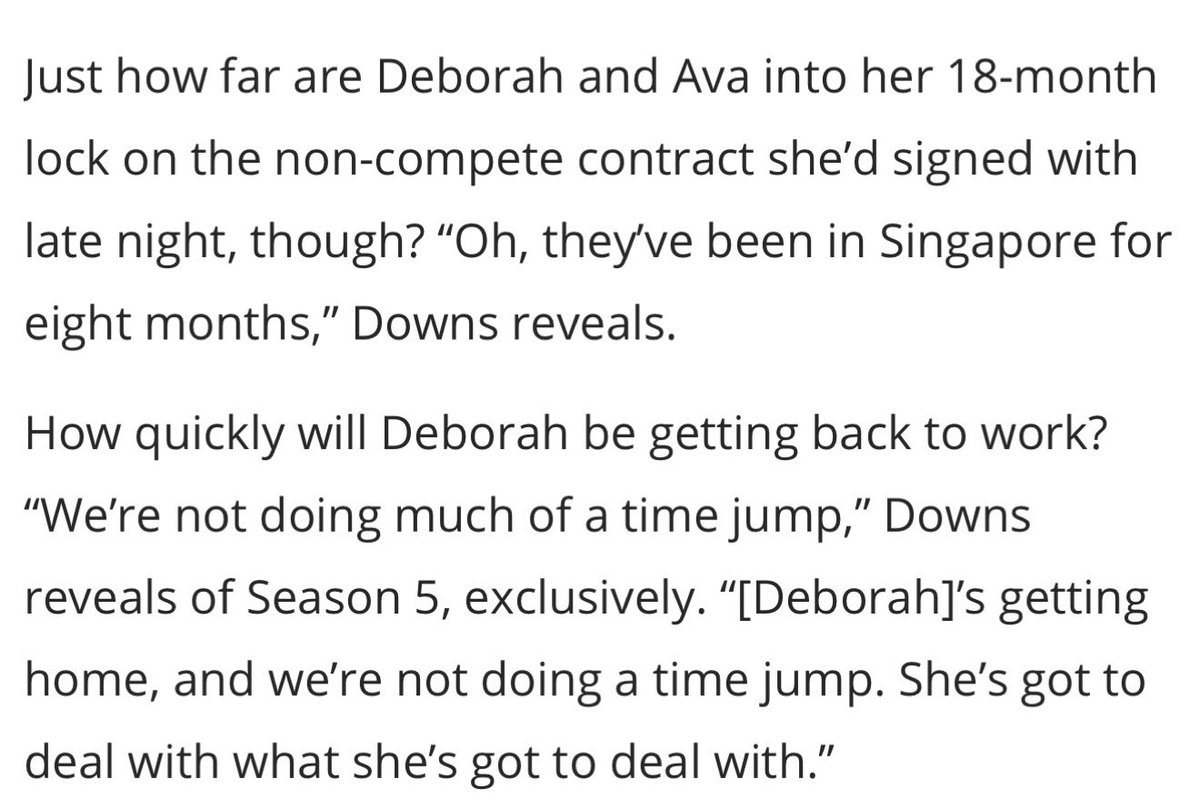 apparently ava and deborah have been in singapore 8 months, and s5 will NOT do a time jump #hacks