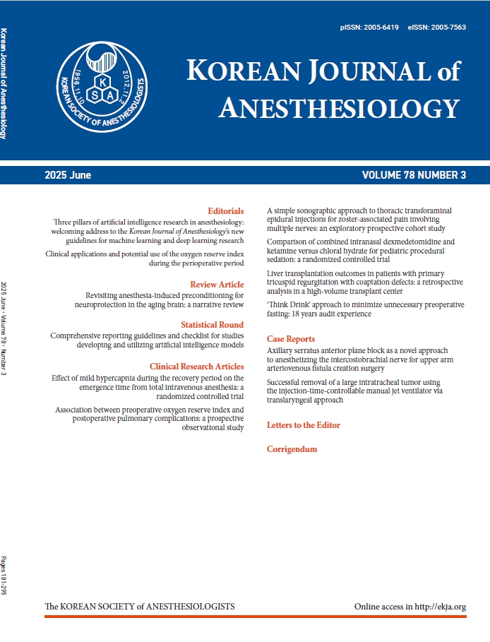 [Current Issue] 
We are pleased to deliver table of contents alert for KJA 78(3); June 2025

- Current Issue: ekja.org/current/

- Featured article: doi.org/10.4097/kja.24…

- Review: doi.org/10.4097/kja.25…

- Statistical Round: doi.org/10.4097/kja.25…

#KJA #SCIE #MEDLINE
