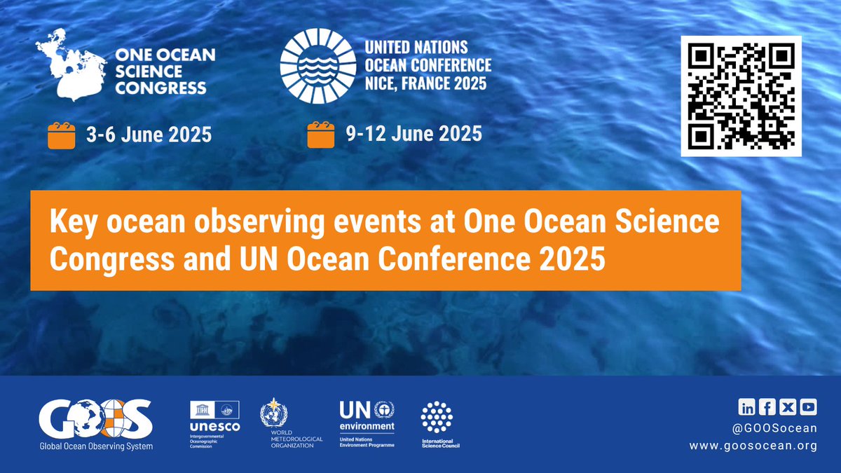 Join GOOS at the One Ocean Science Congress and 2025 UN Ocean Conference as we advocate for the ocean observing system as critical infrastructure!🌐 

🔗Find key ocean observing events on our #UNOC2025 landing page: goosocean.org/news/unoc/ 

#OneOceanScience #OceanObserving #UNOC