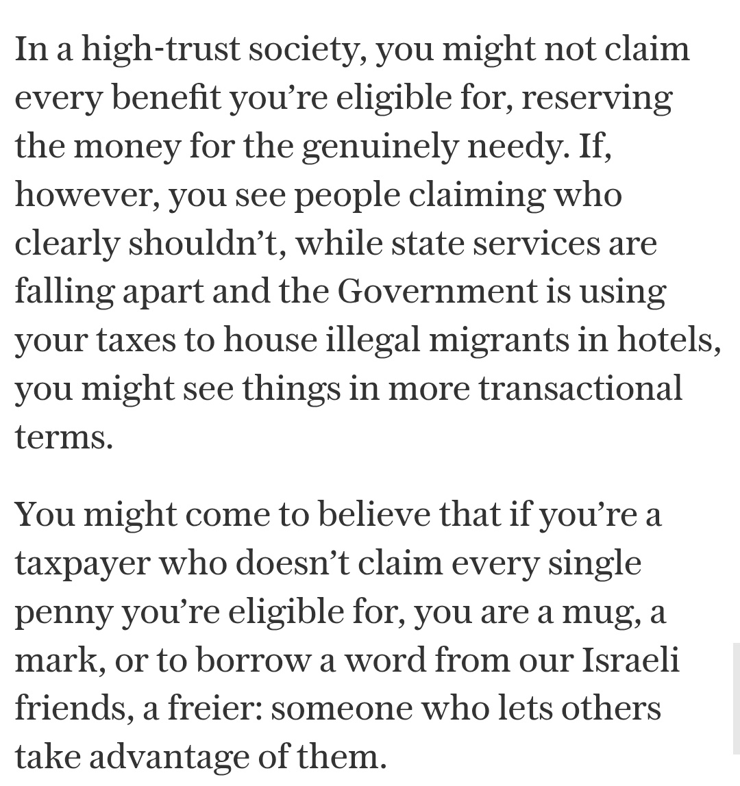 SAshworthHayes's tweet image. It applies to other areas as well. If the social contract is "you are an ATM for the state to fund utopian dreams", then it's rational for you in turn to treat the state like an ATM when offered the opportunity