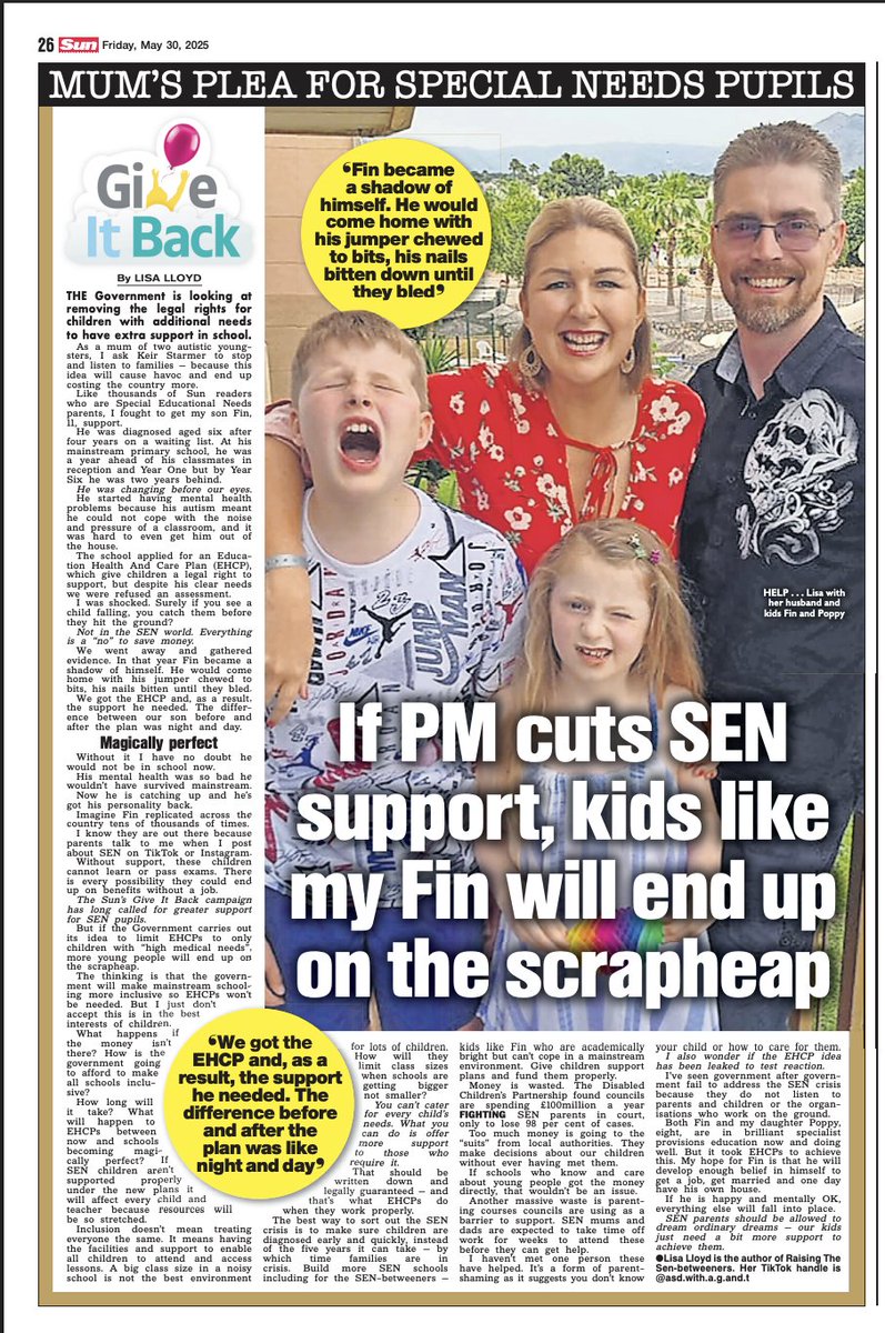 Sam Carlisle (@samcarlisle) on Twitter photo The clearrest explanation of why removing legal rights from disabled children would be disastrous in today's Sun by Lisa Lloyd. <a href="/bphillipsonMP/">Bridget Phillipson</a> #SEND <a href="/DCPcampaign/">Disabled Children's Partnership</a> #GiveItBack <a href="/TheSun/">The Sun</a> The clearrest explanation of why removing legal rights from disabled children would be disastrous in today's Sun by Lisa Lloyd. <a href="/bphillipsonMP/">Bridget Phillipson</a> #SEND <a href="/DCPcampaign/">Disabled Children's Partnership</a> #GiveItBack <a href="/TheSun/">The Sun</a>