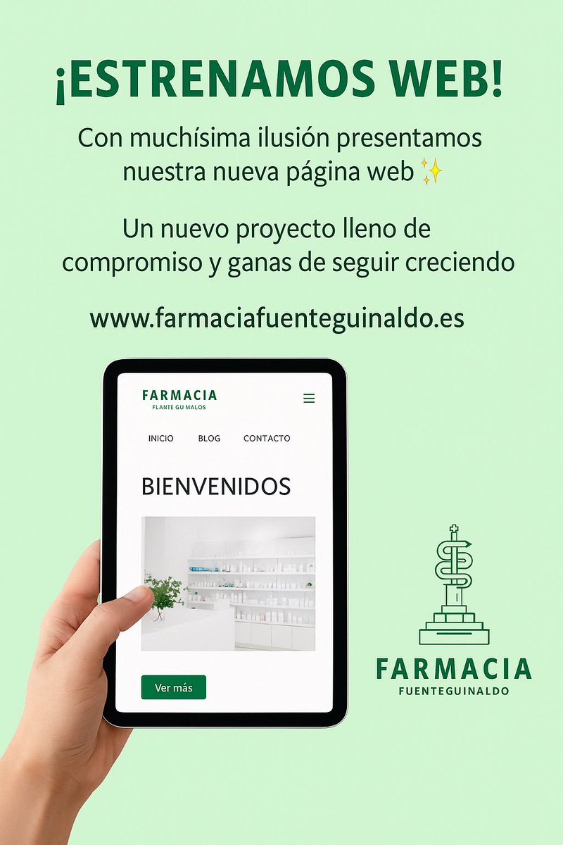 🚨 ¡Estrenamos web!
Con muchísima ilusión presentamos nuestro nuevo sitio 🌐
Más cercana, más moderna y siempre contigo.

👉 farmaciafuenteguinaldo.es

#FarmaciaFuenteguinaldo #SaludRural #NuevaWeb #FarmaciaOnline #Compromiso