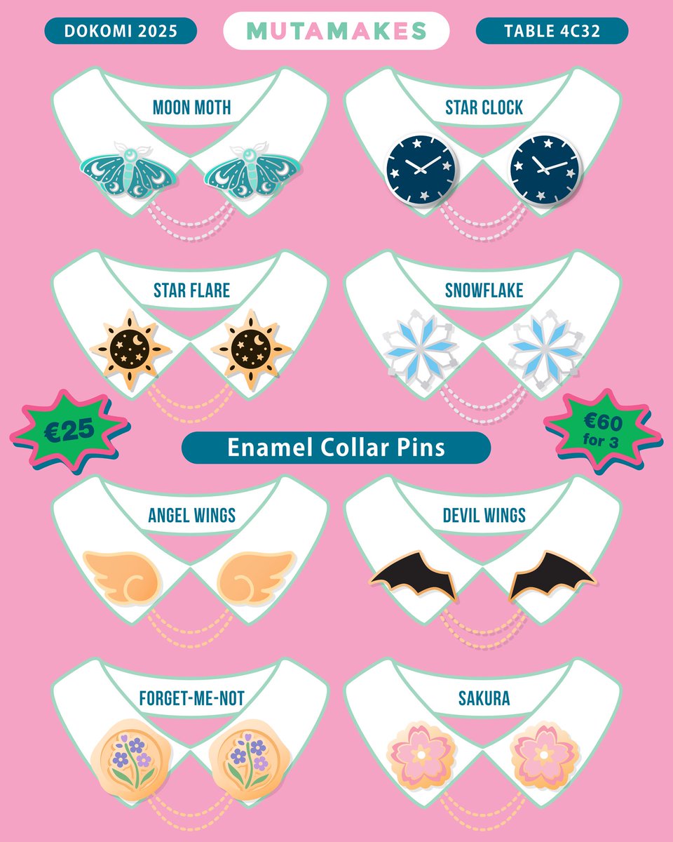 Hi everyone! 🐻🌸
I'm Muta, joining Dokomi for the first time!

I make enamel collar pins, pouches, plushie bags, handmade scrunchies, and sparkly stickers ✨

You can find me Table 4C32 in Hall 4 for Fashion &amp; Craft 

#artistsofdokomi2025
#dokomi2025

My Catalogue 🧵 (1/3) 
