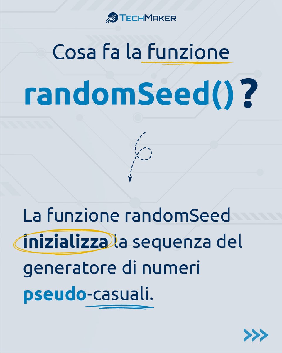 TechMakerIT's tweet image. A cosa serve la funzione randomSeed()?
🎯 La funzione randomSeed inizializza il generatore di numeri pseudo-casuali.
#TechMaker - Libera la tua #vogliaDiCostruire 
#arduino #random #sketch #programmazione #elettronica #codice #funzione