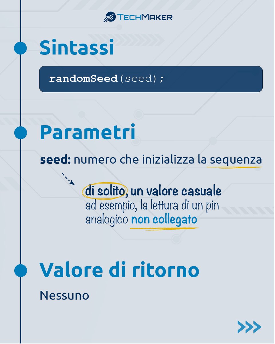TechMakerIT's tweet image. A cosa serve la funzione randomSeed()?
🎯 La funzione randomSeed inizializza il generatore di numeri pseudo-casuali.
#TechMaker - Libera la tua #vogliaDiCostruire 
#arduino #random #sketch #programmazione #elettronica #codice #funzione