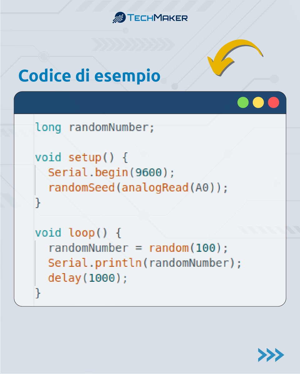 TechMakerIT's tweet image. A cosa serve la funzione randomSeed()?
🎯 La funzione randomSeed inizializza il generatore di numeri pseudo-casuali.
#TechMaker - Libera la tua #vogliaDiCostruire 
#arduino #random #sketch #programmazione #elettronica #codice #funzione