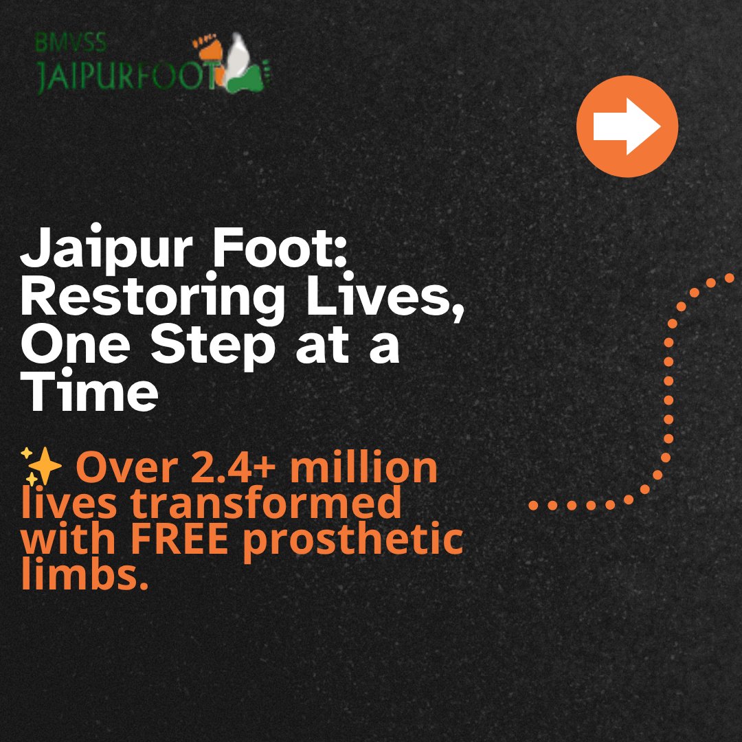 jaipurfoot2's tweet photo. From giving the gift of walking to over 2.4 million people, Jaipur Foot is more than a prosthetic — it’s a second chance at life. 🌍
swipe right for more!
for more info visit our page - https://t.co/mKW2E0IRy5
#ngoindia #bmvss #global #impact #Mobility #prosthesis https://t.co/1hftqO6mRS