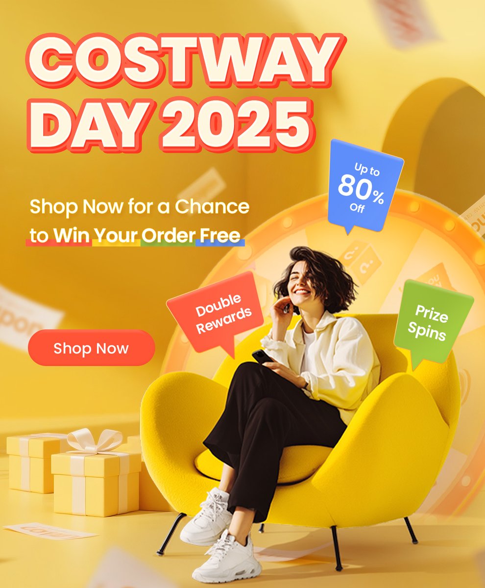 🛒 #CostwayDay = Crazy deals 💥 Up to 80% OFF
🎯 June 6–8 only
🎁 Double rewards, prize spins &amp; a chance to win your order FREE 👉 bit.ly/4kMvN4p

#LimitedTimeOffer #SaleAlert #SmartShopping