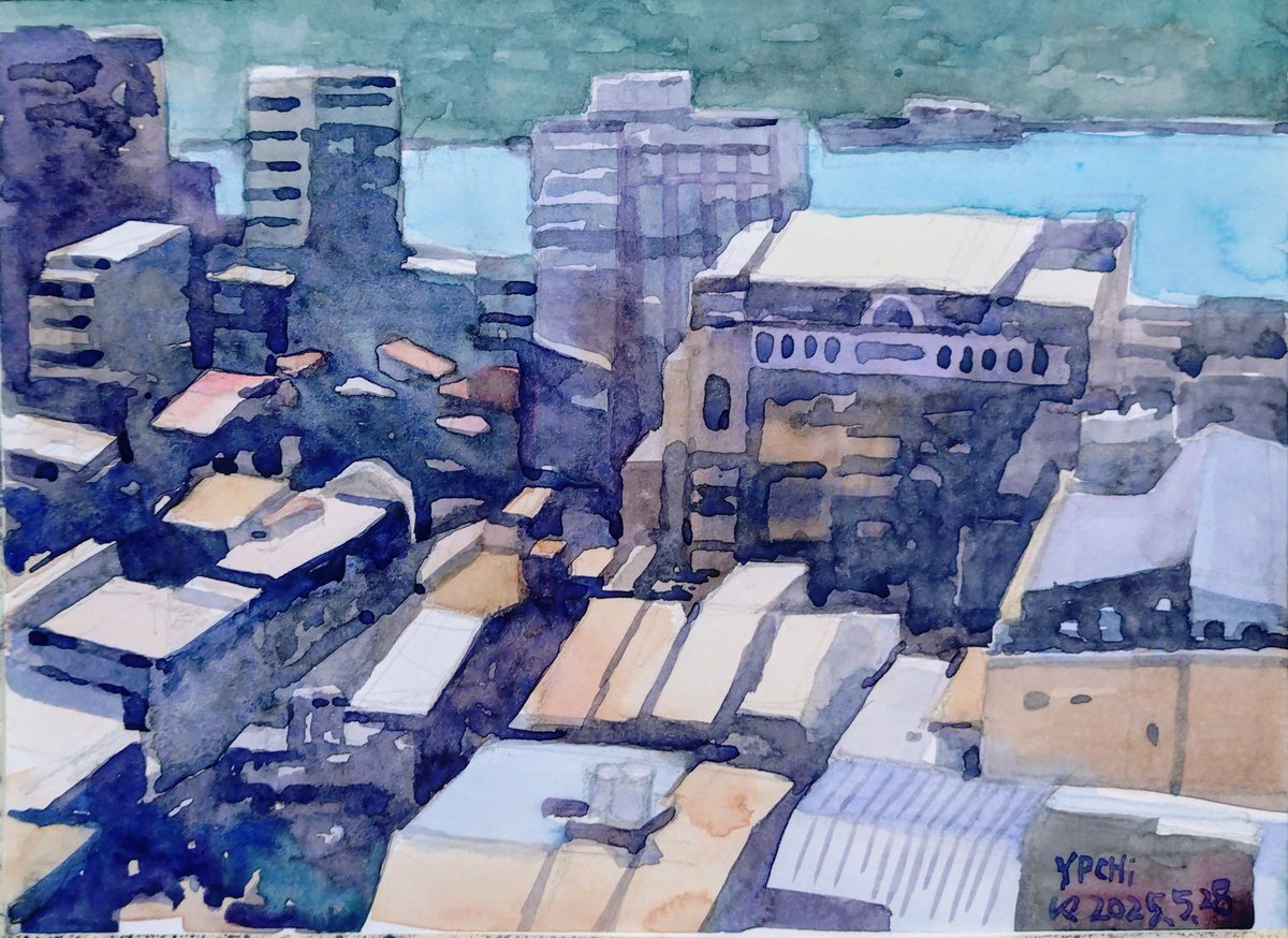 "Overview of KeeLung port"
“鳥瞰基隆港”
18*25cm
#watercolor 
#水彩画 #水彩