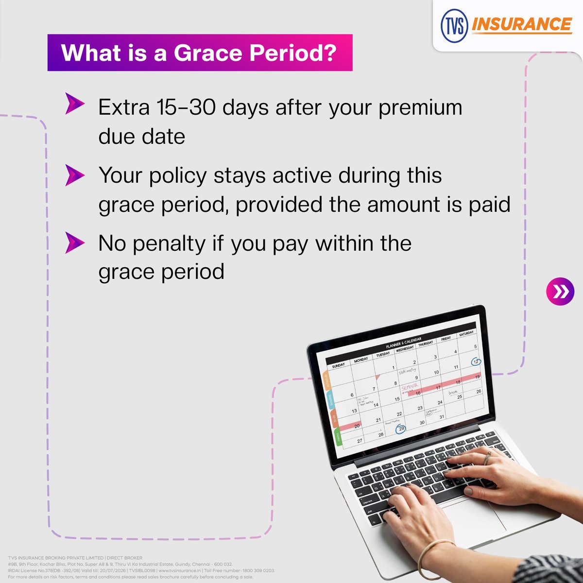 TVS_Insurance's tweet photo. Did you know there’s a grace period in life insurance? 

⏳Swipe Right to learn 👉 How it keeps you covered?

Stay protected with TVS Insurance. 🛡️

#graceperiod #lifeinsurance #tvsinsurance #insurance #stayinsured #knowyourpolicy #insuranceawareness #policyprotection https://t.co/azhFahkplL