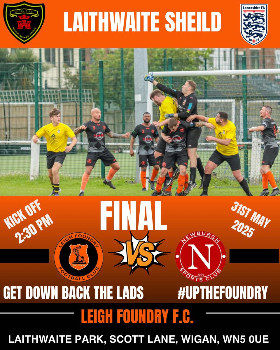 Leigh Foundry F.C. (@leighfoundryfc) on Twitter photo Last one for the boys tomorrow as 24/25 <a href="/WiganAmyLeague/">The Dave Orrell Wigan & District Amateur League</a> season comes to a close
1st plays 2nd for the open cup.
Can the lads retain the Laithwaite Shield and grab all 3 pots 🏆🏆
We'll certainly give it a bash
#UTF
#Leythers
🔶️⬛️🔶️⬛️ Last one for the boys tomorrow as 24/25 <a href="/WiganAmyLeague/">The Dave Orrell Wigan & District Amateur League</a> season comes to a close
1st plays 2nd for the open cup.
Can the lads retain the Laithwaite Shield and grab all 3 pots 🏆🏆
We'll certainly give it a bash
#UTF
#Leythers
🔶️⬛️🔶️⬛️