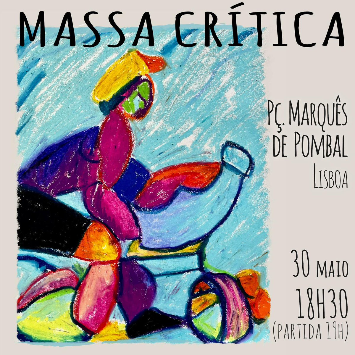 LisboaMassa's tweet photo. 🚲🎉 MASSA CRÍTICA DE MAIO 🎉🚲

 Junta-te a nós para tornar a cidade + agradável e com melhor mobilidade urbana!
🗓 30 Maio (última 6 feira do mês)
⏰ 18h30 (partida 19h)
📍 Mq de Pombal
🗺 Percorremos a cidade e celebramos juntos no final com o nosso habitual convívio! 🍻🥨 https://t.co/O6gWXjlyfY