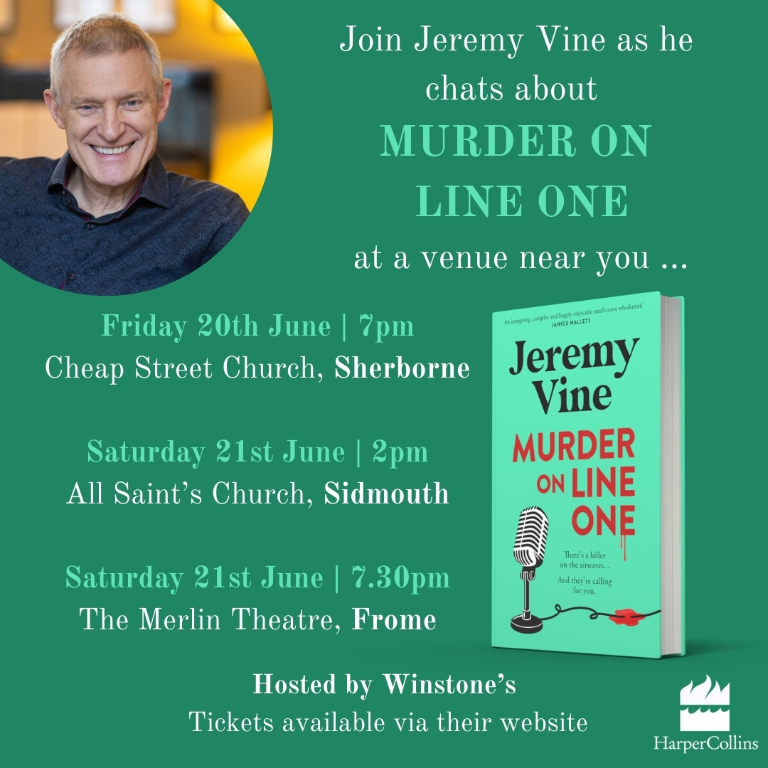 Join Jeremy Vine as he chats about #MurderOnLineOne at a venue near you!

The wonderful Winstone's Bookshop will be hosting Jeremy for a series of events this June, including an event in Sidmouth - the very setting of #MurderOnLineOne 🌟

Ticket link in bio 🎫