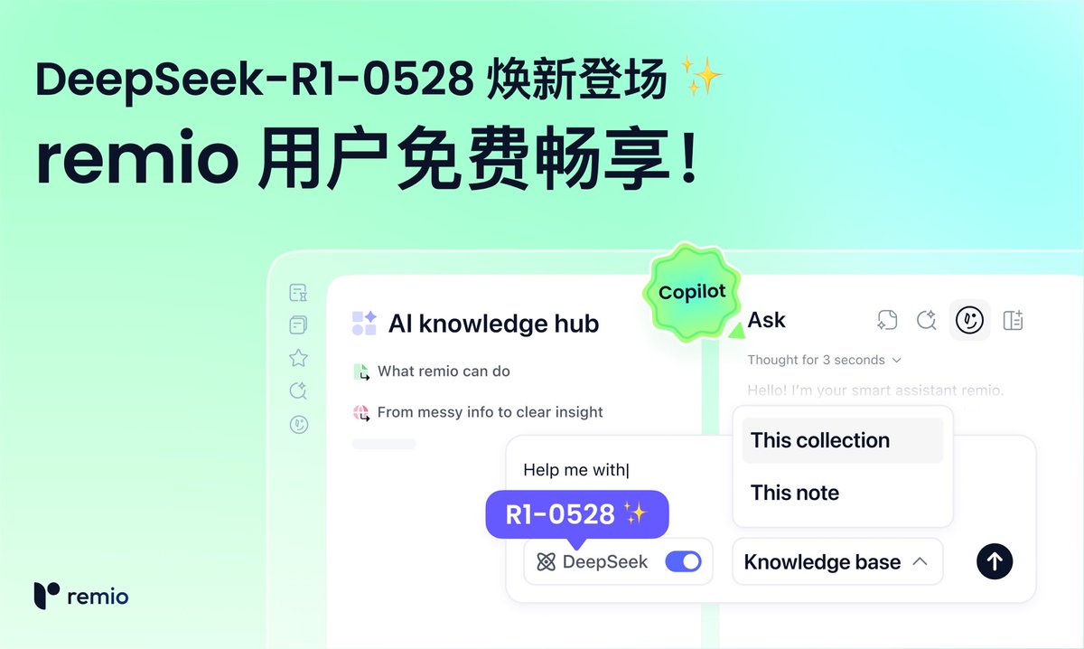 remio第一时间接入新版Deepseek R1，总共接入超过十家供应商，量大管饱，全免费