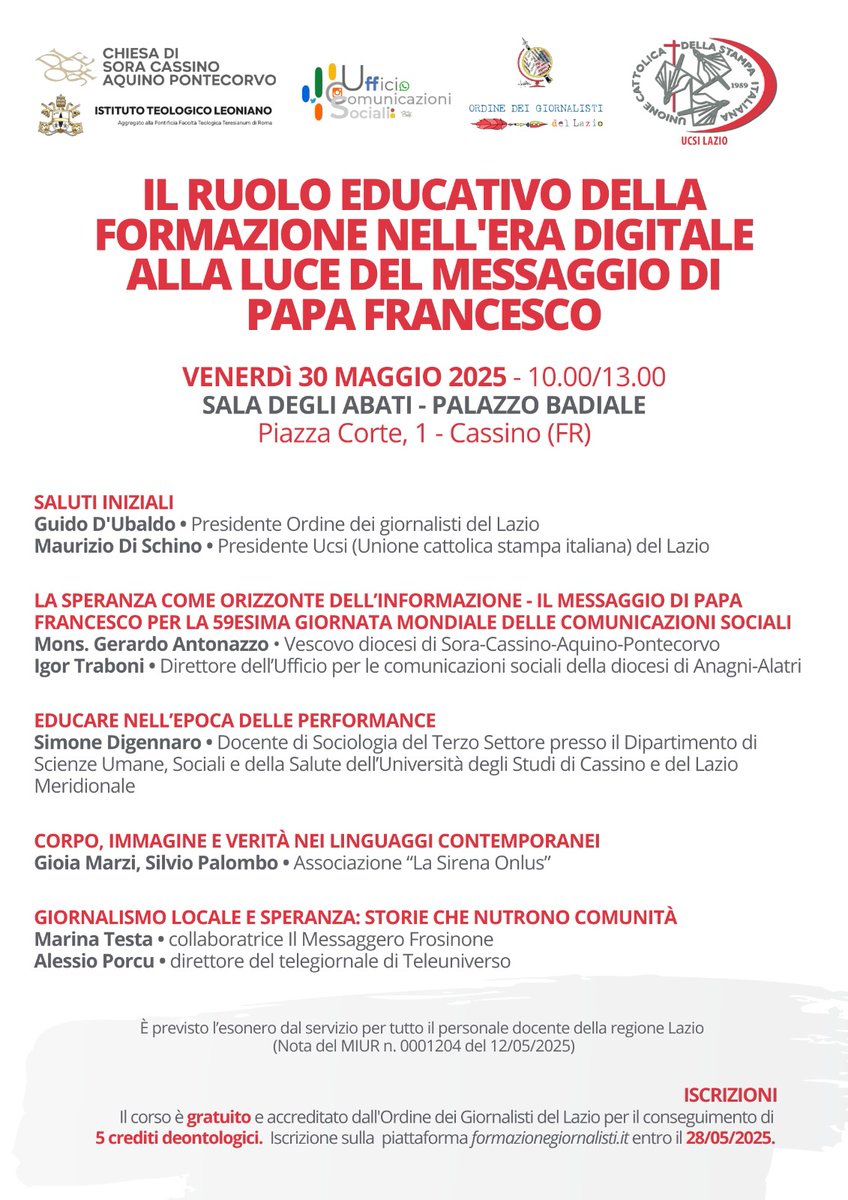 Questa mattina insieme alle colleghe e colleghi di Cassino (FR) <a href="/DiocesiSora/">Diocesi Sora</a> <a href="/odglazio/">OdG Lazio</a>