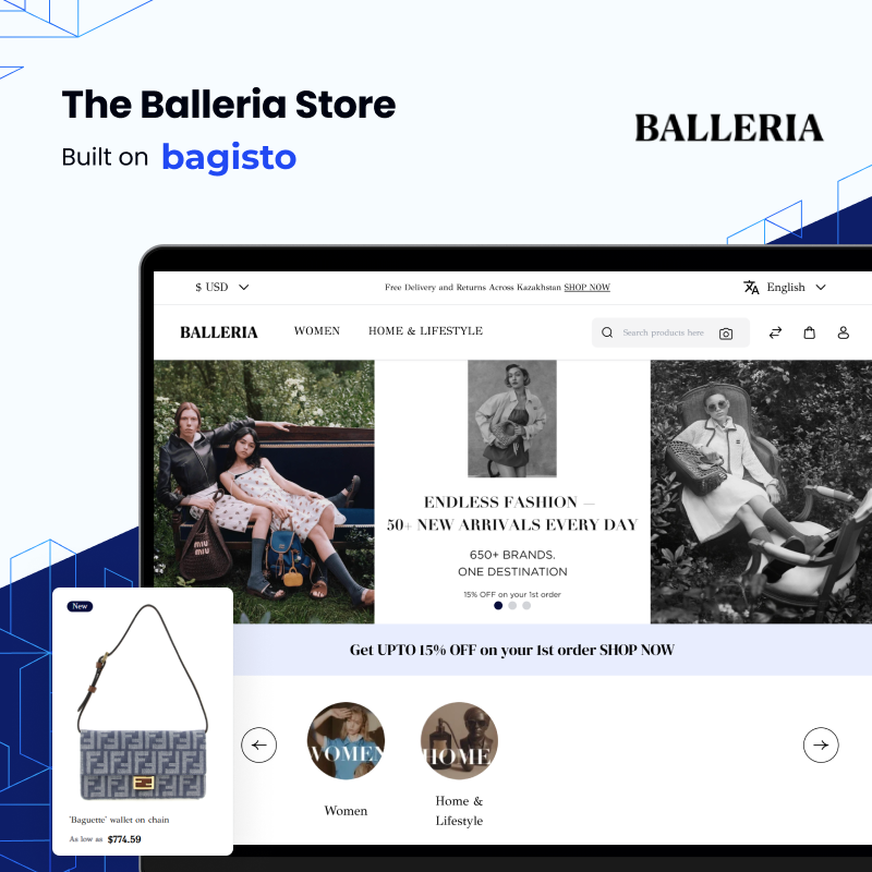 Kazakhstan's online store; deals with clothes, hand bags, shoes, homedecors, etc. operating online using #Bagisto, an #ecommerce platform built on #laravel

balleria.kz