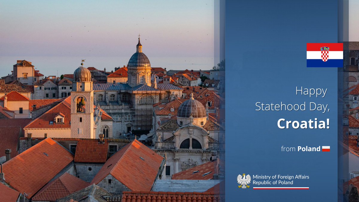 Sending warm wishes of peace and prosperity to our friends and allies in Croatia 🇭🇷 on the occasion of Statehood Day! 🎉

Happy #DanDržavnosti from Poland!

🇵🇱🇭🇷