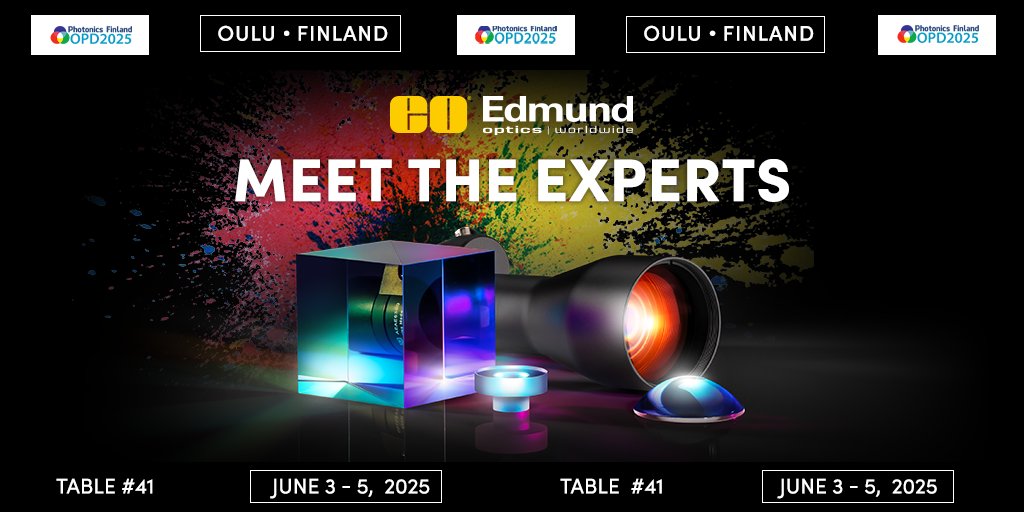 🔬 Heading to Optics &amp; Photonics in Finland? Visit Edmund Optics at Oulu Music Center, June 3–5, 2025!📍 Table #41. Discover our advanced solutions and meet our team!✨ #Photonics #Optics #AdvancedManufacturing #EdmundOptics #Oulu2025 #OpticsFinland #PhotonicsConference