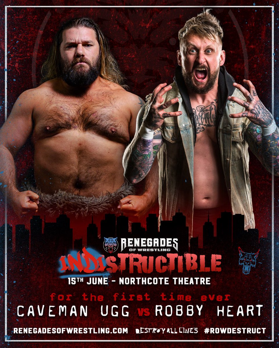 Renegades of Wrestling (@rowrestlingau) on Twitter photo For the first time ever, <a href="/UggCaveman/">Caveman Ugg ケイブマン•アグ</a> will square off with <a href="/robbyheartbaby/">Robby Heart</a> at #ROWdestruct on June 15!
We can’t wait to see these two mainstays of the Australian wrestling scene going at it at the Northcote Theatre! See you there!
🎟️ linktr.ee/ROWrestlingAU For the first time ever, <a href="/UggCaveman/">Caveman Ugg ケイブマン•アグ</a> will square off with <a href="/robbyheartbaby/">Robby Heart</a> at #ROWdestruct on June 15!
We can’t wait to see these two mainstays of the Australian wrestling scene going at it at the Northcote Theatre! See you there!
🎟️ linktr.ee/ROWrestlingAU