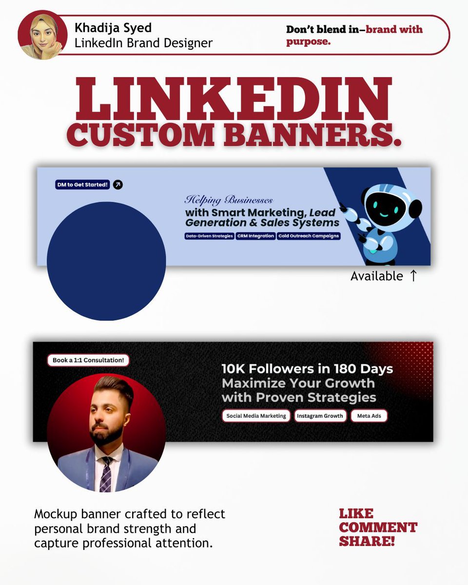 Khadija_Syyed's tweet image. A clear banner, optimized headline, and engaging about section can turn views into opportunities.
Want a custom banner template to upgrade your profile? DM me "TEMPLATE".
#LinkedInTips #PersonalBranding #ProfileOptimization #CareerGrowth