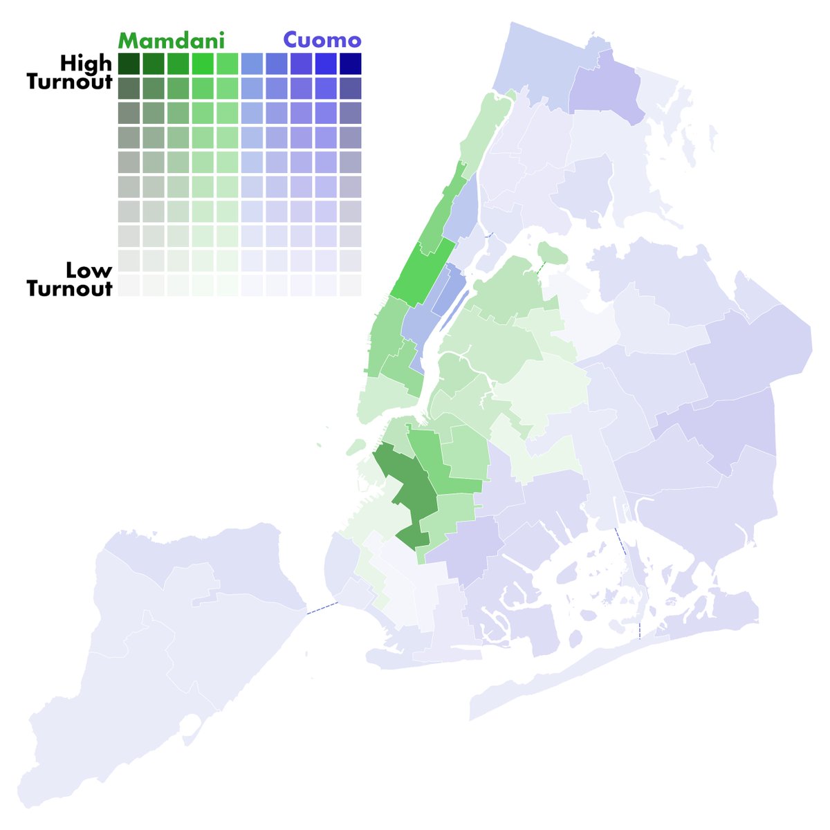 My own current best guess at the 2025 New York City Mayoral Democratic Primary map: