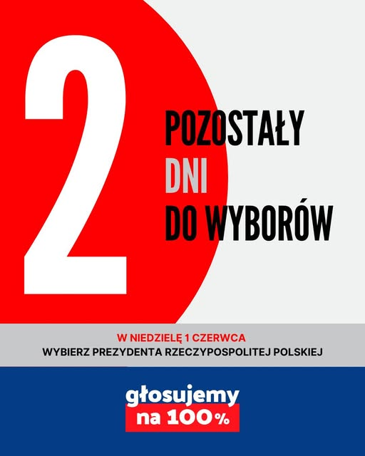 Już za 2 dni wybory
#Głosujemyna100procent
#Wybory #Frekwencja #Wybory2025 #AkcjaMobilizacja #Polska #wyboryprezydenckie