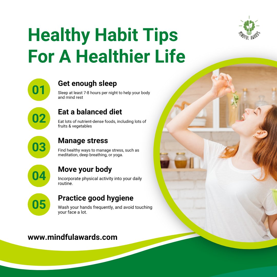 Healthy habits = a healthier you! 🌿💪
Start small with these essentials:
😴 Sleep well
🥗 Eat clean
🧘‍♀️ Manage stress
🚶‍♂️ Stay active
🧼 Practice good hygiene
Your wellness journey begins today 💫
👉 mindfulawards.com
#HealthyHabits #MindfulLiving #WellnessTips