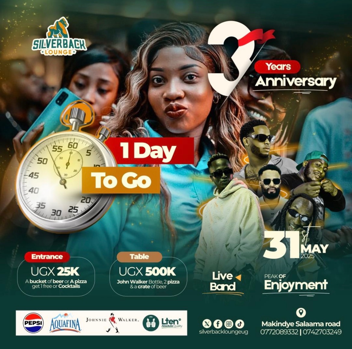 Silverback Lounge (@silverbackug) on Twitter photo 🎉 1 Day To Go! 🎉
The wait is almost over — Silverback Lounge turns 3 tomorrow! 🥳
Get ready for a night full of music, food, vibes, and unforgettable memories.
📅 31st May 2025 – Don’t miss it!
#SilverbackAt3 #1DayToGo
<a href="/ChaapaLeague/">Chaapa League</a> <a href="/Omusirima/">cyberghost</a> <a href="/hmwesigye/">mwesigye henry</a> <a href="/dj_hakuna/">Häkûñá ™️ áñûʞäH</a> 🎉 1 Day To Go! 🎉
The wait is almost over — Silverback Lounge turns 3 tomorrow! 🥳
Get ready for a night full of music, food, vibes, and unforgettable memories.
📅 31st May 2025 – Don’t miss it!
#SilverbackAt3 #1DayToGo
<a href="/ChaapaLeague/">Chaapa League</a> <a href="/Omusirima/">cyberghost</a> <a href="/hmwesigye/">mwesigye henry</a> <a href="/dj_hakuna/">Häkûñá ™️ áñûʞäH</a>