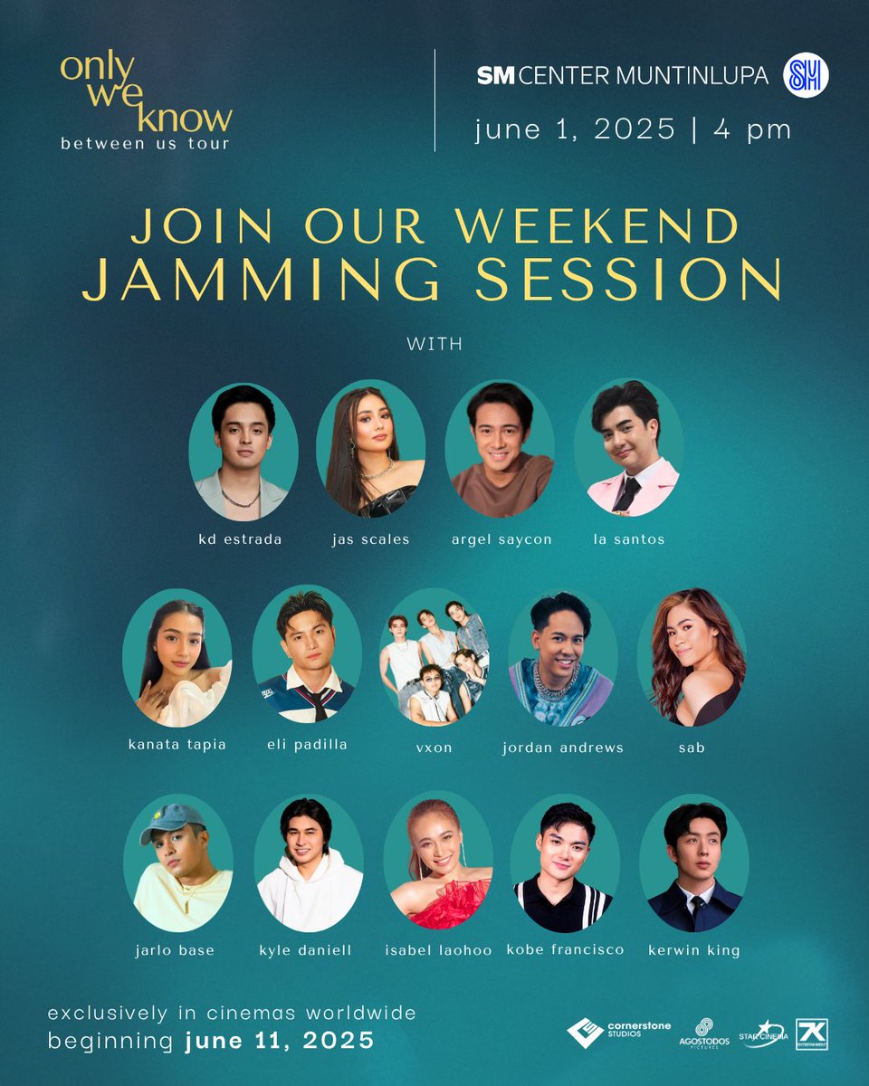 StarCinema's tweet image. Who’s down for a music sesh at SM Center Muntinlupa? 🩵

Join Charo Santos and Dingdong Dantes, with Director Irene Emma Villamor and Max Collins in ‘Between Us’ tour at SM Center Muntinlupa! 

Plus, get to enjoy a jamming session with KD Estrada, Jas Scales, Argel Saycon, LA…