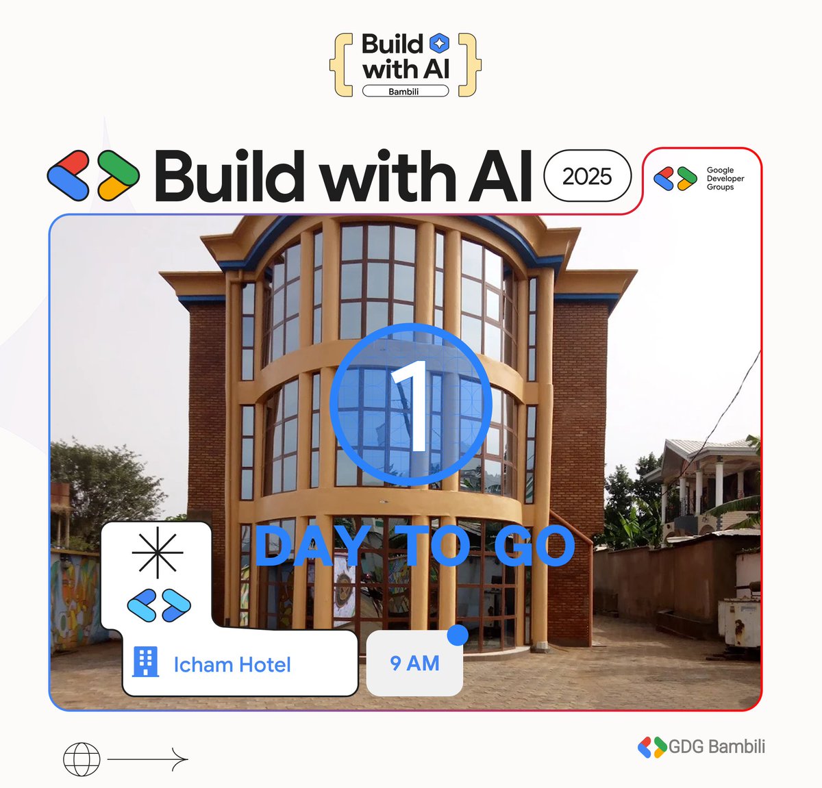 gdg_bambili's tweet photo. 🚨 1 DAY TO GO!
#BuildWithAI Bambili kicks off tomorrow 🔥

✨ Talks
🛠️ Workshops
🤖 Innovation
🎨 Creativity
📍 Icham Hotel | 9 AM

Still time to RSVP 👉 https://t.co/mhCXzdlLim

#BuildwithAI2025 #BuildwithAIgdgBambili #GDGBambili https://t.co/57kR7uZKa5