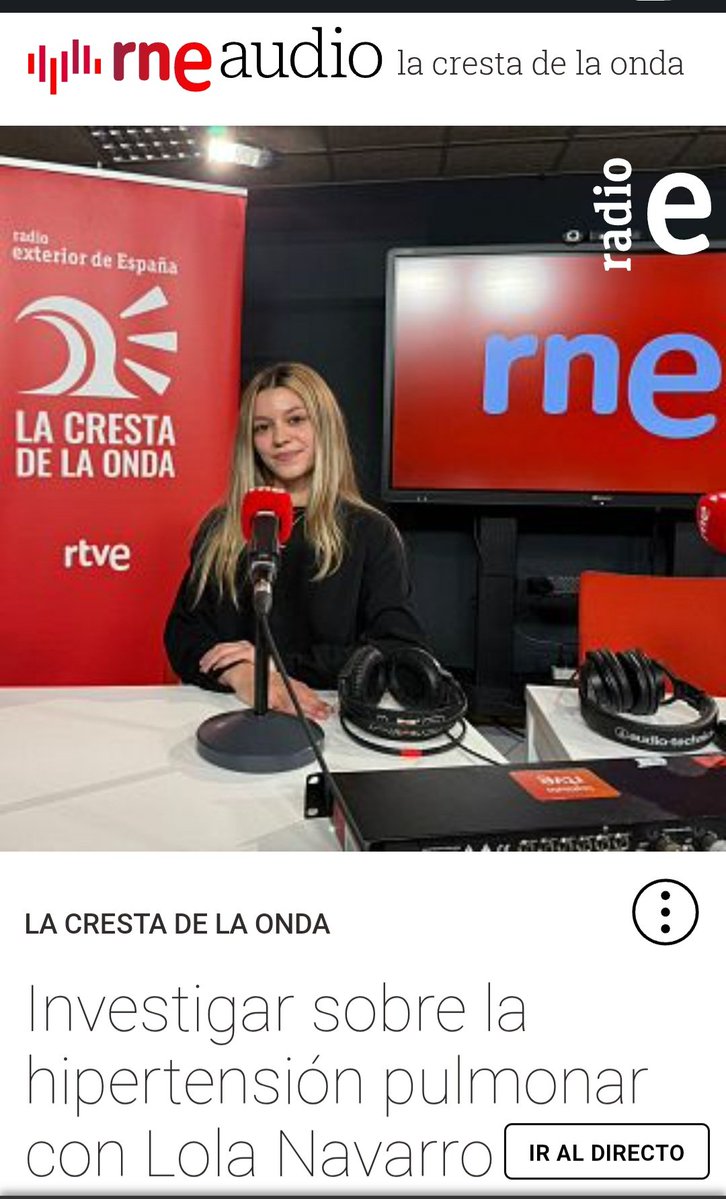 RAICEX (@raicex_es) on Twitter photo En #RAICEX seguimos dando voz a quienes investigan para mejorar vidas, con <a href="/eduolpe/">Eduardo Oliver</a> en <a href="/ree_rne/">Radio Exterior</a>
🎙Nueva entrega de <a href="/crestadelaonda/">La Cresta de la Onda</a> con Lola Navarro, experta en hipertensión pulmonar.
🔉 Escúchalo ya: rtve.es/play/audios/la…
#DivulgaciónCientífica #HipertensiónPulmonar #Salud En #RAICEX seguimos dando voz a quienes investigan para mejorar vidas, con <a href="/eduolpe/">Eduardo Oliver</a> en <a href="/ree_rne/">Radio Exterior</a>
🎙Nueva entrega de <a href="/crestadelaonda/">La Cresta de la Onda</a> con Lola Navarro, experta en hipertensión pulmonar.
🔉 Escúchalo ya: rtve.es/play/audios/la…
#DivulgaciónCientífica #HipertensiónPulmonar #Salud