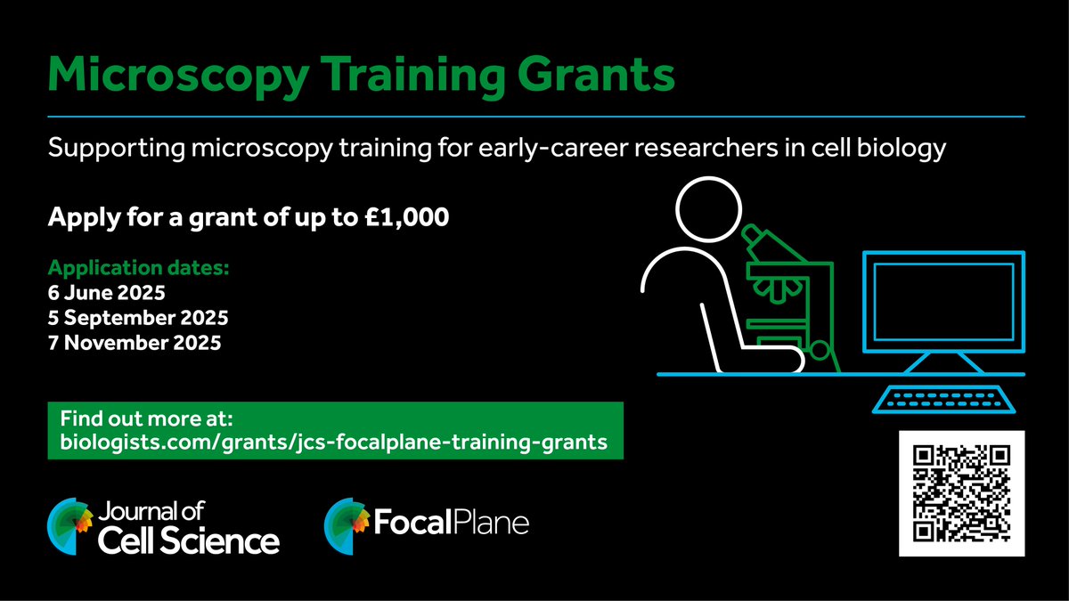 The Company of Biologists (@co_biologists) on Twitter photo One week to apply for Microscopy Training Grant from <a href="/J_Cell_Sci/">J Cell Science</a> <a href="/focalplane_jcs/">FocalPlane</a> if you would like to attend a #microscopy or #bioimageanalysis training course in the next 6 months but donāt have funding.
Next deadline: 6 June 2025
biologists.com/grants/jcs-foc⦠One week to apply for Microscopy Training Grant from <a href="/J_Cell_Sci/">J Cell Science</a> <a href="/focalplane_jcs/">FocalPlane</a> if you would like to attend a #microscopy or #bioimageanalysis training course in the next 6 months but donāt have funding.
Next deadline: 6 June 2025
biologists.com/grants/jcs-focā¦