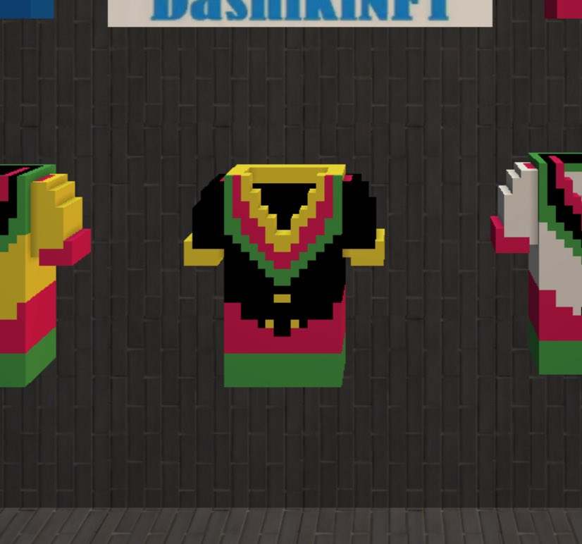 Checkout 'Black Dashiki' by @DashikiNFT in the, “Genesis Collection” at our <a href="/cryptovoxels/">Voxels</a> location using the link below!

voxels.com/play?coords=E@…
💥no login required!
💥access with a computer, phone, or VR headset!

#African #wearable #NFT #art #afrocentric #futuristic #fashion