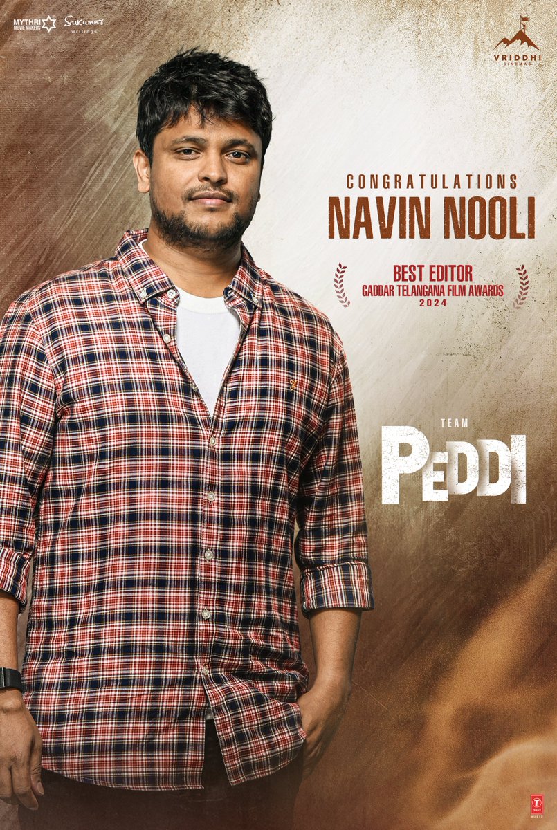 Vriddhi Cinemas (@vriddhicinemas) on Twitter photo Congratulations to our dearest <a href="/NavinNooli/">Navin Nooli</a> Garu for winning the Best Editor Award at the Gaddar Telangana Film Awards 2024.
His skill and penchant for excellence makes him one of the best craftsman in Indian Cinema who is destined for greater heights β€βπ₯
-Team #Peddi Congratulations to our dearest <a href="/NavinNooli/">Navin Nooli</a> Garu for winning the Best Editor Award at the Gaddar Telangana Film Awards 2024.
His skill and penchant for excellence makes him one of the best craftsman in Indian Cinema who is destined for greater heights β€βπ₯
-Team #Peddi