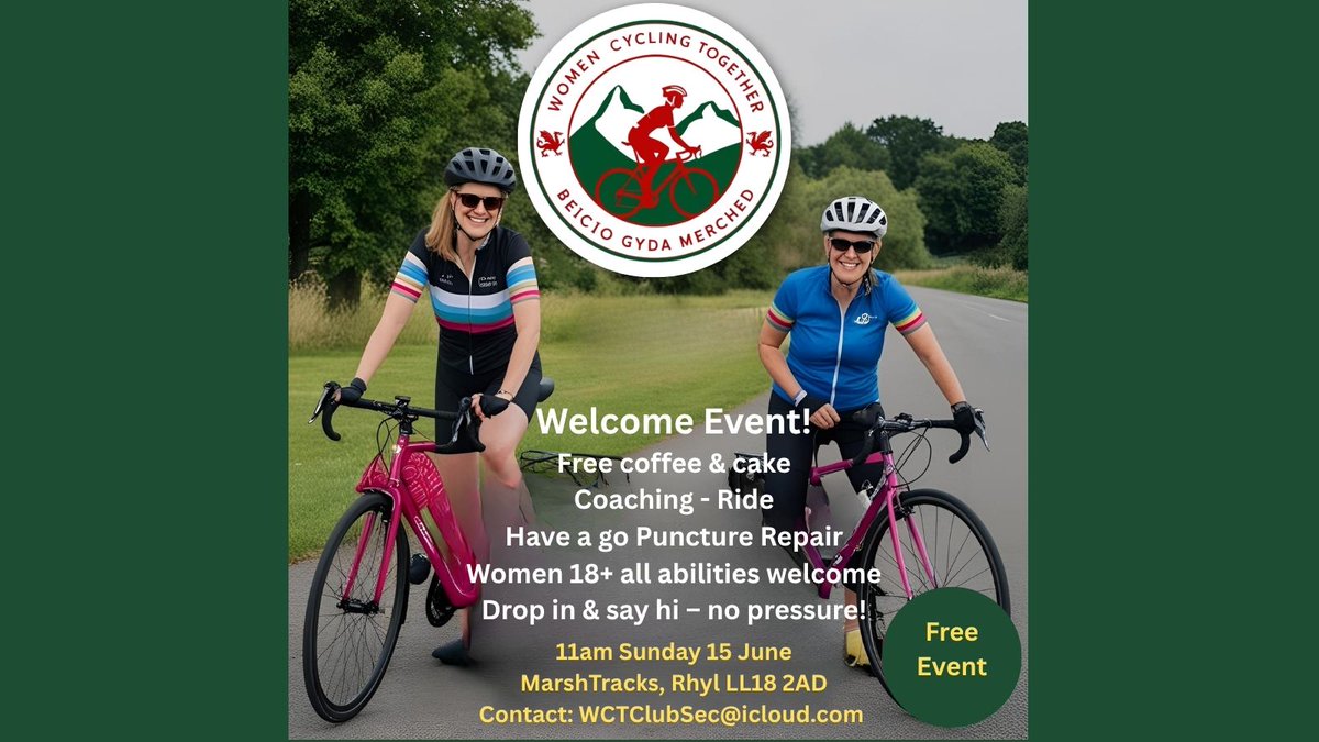 Alex Breeze (@cyclealexa) on Twitter photo Join our fab free Welcome Event💙🚴♂️
📍Marsh Tracks, Rhyl 📅 Sun 15 June
🌟Women 18+ all abilities
🎉Fun & friendly
👉More info & to register fb.me/e/3dy91i503
#womenscycling #NorthWales #BikeWeek2025 <a href="/NWalesSocial/">#NorthWalesSocial ⬆️🏴🤝</a> <a href="/CyclingUK_Wales/">Cycling UK Cymru</a> <a href="/BritishCycling/">British Cycling</a> <a href="/BCLearningHub/">British Cycling Learning</a> <a href="/rjournal/">Rhyl Journal</a> Join our fab free Welcome Event💙🚴♂️
📍Marsh Tracks, Rhyl 📅 Sun 15 June
🌟Women 18+ all abilities
🎉Fun & friendly
👉More info & to register fb.me/e/3dy91i503
#womenscycling #NorthWales #BikeWeek2025 <a href="/NWalesSocial/">#NorthWalesSocial ⬆️🏴🤝</a> <a href="/CyclingUK_Wales/">Cycling UK Cymru</a> <a href="/BritishCycling/">British Cycling</a> <a href="/BCLearningHub/">British Cycling Learning</a> <a href="/rjournal/">Rhyl Journal</a>
