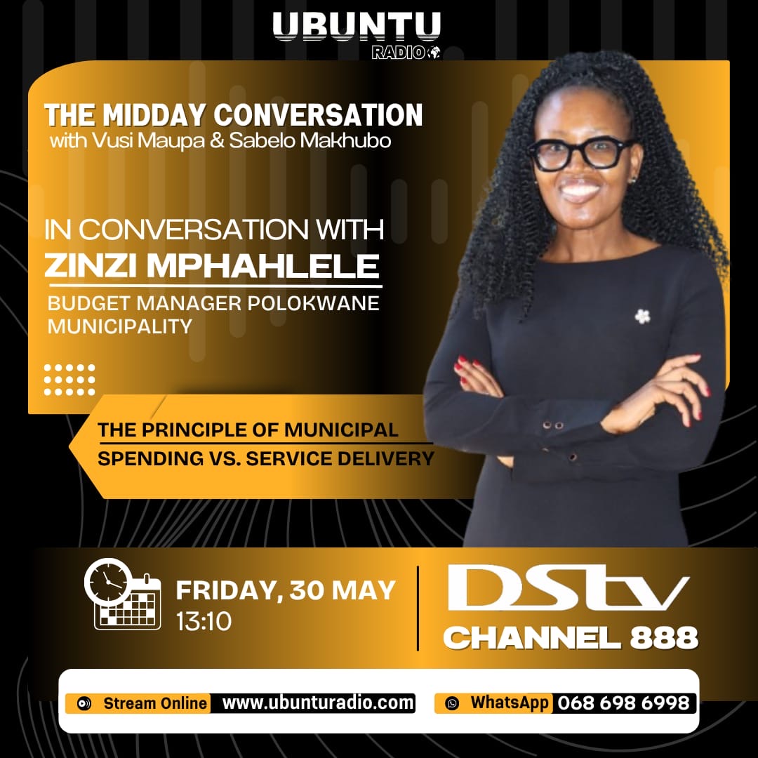 Ubuntu Radio DSTV888 (@ubunturadioza) on Twitter photo #TheMiddayConversation with <a href="/VusiMaupa/">Vusi Maupa</a> and <a href="/sabelo_makhubo/">Sabelo Makhubo</a> catches up with Zinzi Mphahlele, Budget Manager at Polokwane Municipality on The principle of municipal spending vs. Service delivery in South Africa at 12pm CAT. ubunturadio.com and DSTV Channel 888 #TheMiddayConversation with <a href="/VusiMaupa/">Vusi Maupa</a> and <a href="/sabelo_makhubo/">Sabelo Makhubo</a> catches up with Zinzi Mphahlele, Budget Manager at Polokwane Municipality on The principle of municipal spending vs. Service delivery in South Africa at 12pm CAT. ubunturadio.com and DSTV Channel 888