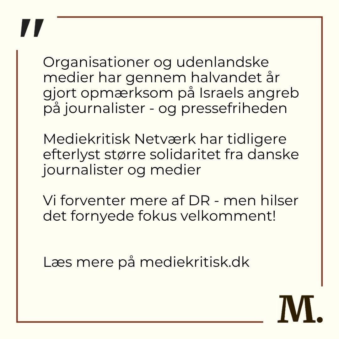 mediekritisk_n's tweet image. Efter halvandet års drab, angreb og trusler mod journalister i Gaza sætter DR endelig fokus på problemet. Mediekritisk Netværk byder DR’s opvågnen velkommen, men er samtidig chokeret over artiklens skæve prioriteringer og centrale udeladelser.
F.eks. består en fjerdedel af…
