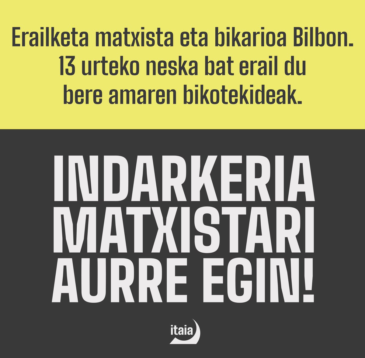 🔴 Erailketa matxista eta bikarioa Bilbon. 13 urteko neska bat erail du bere amaren bikotekideak. 

ASKI DA! Indarkeria matxistarekin amaitzeko erantzun kolektiboa antolatu behar dugu! 

Adi deialdietara!