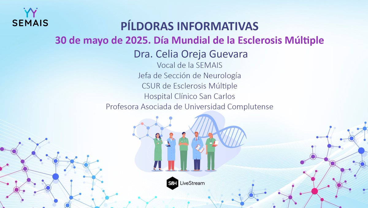 Sociedad SEMAIS (@sociedadsemais) on Twitter photo 🧠 30 de mayo de 2025 | Día Mundial de la #EsclerosisMúltiple
En este vídeo <a href="/C_OrejaGuevara/">Celia Oreja-Guevara</a>, vocal de SEMAIS, subraya la importancia de la visibilización y la detección precoz: hay tratamientos que mejoran mucho la calidad de vida.
📽️ Vídeo completo en semais.es/30-de-mayo-dia… 🧠 30 de mayo de 2025 | Día Mundial de la #EsclerosisMúltiple
En este vídeo <a href="/C_OrejaGuevara/">Celia Oreja-Guevara</a>, vocal de SEMAIS, subraya la importancia de la visibilización y la detección precoz: hay tratamientos que mejoran mucho la calidad de vida.
📽️ Vídeo completo en semais.es/30-de-mayo-dia…