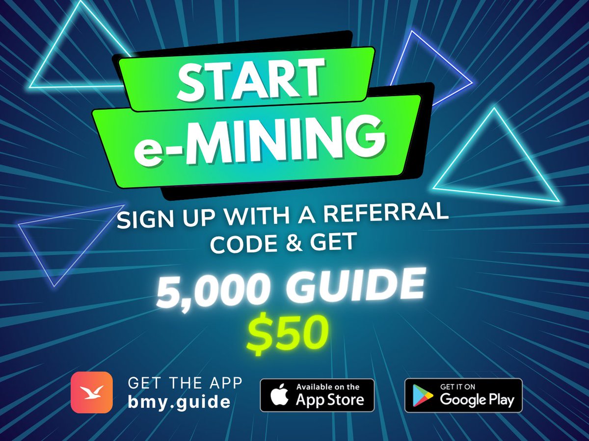 bmy_guide's tweet photo. 🚀 Start e-Mining! Sign up on #bmyguide with a Referral Code &amp; Get 🤑5,000 GUIDE ($50) for FREE!

1. Sign up and start mining 
2. Add a referral code from a friend and grab 5,000 GUIDE ($50).

#CryptoRewards #EarnCrypto #CryptoMining #ReferralBonus  
#PassiveIncome #CryptoApp https://t.co/JfNnJ2a5Lh