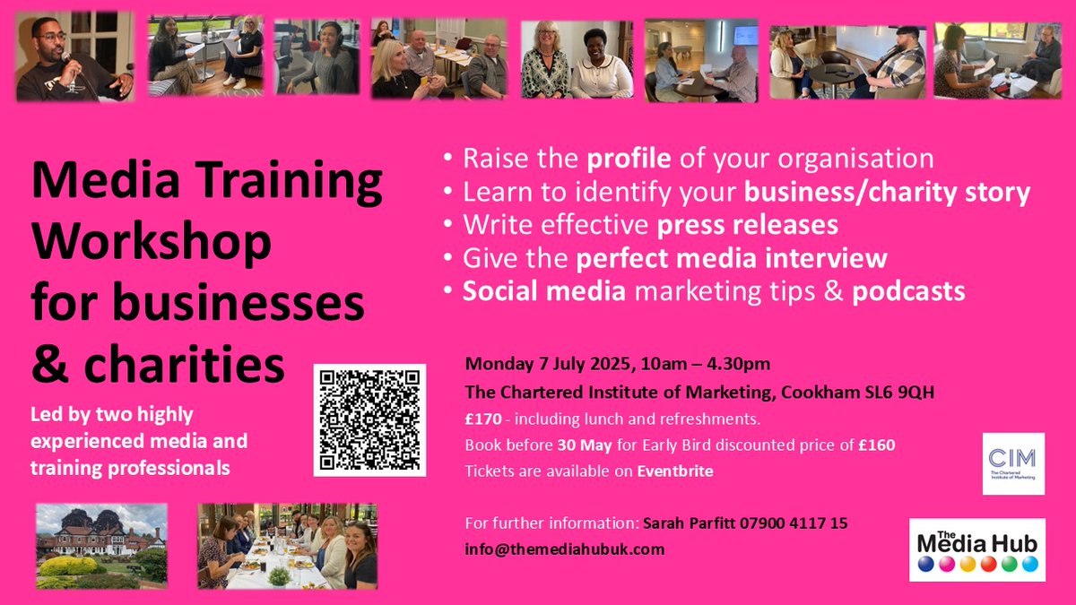 Do know a #business or #charity which would benefit from some media training? Yes?! Come to our workshop <a href="/cookham/">Cookham Community</a> on July 7th. Our Early Bird offer ends tomorrow! <a href="/CharityComms/">CharityComms</a> <a href="/ChamberMarlow/">Marlow Chamber</a> <a href="/MaidenheadDCC/">Maidenhead & District Chamber of Commerce</a> <a href="/MaidenheadAds/">MaidenheadAdvertiser</a> <a href="/MetreMarket/">Metre_Market</a> <a href="/TValleyChamber/">ThamesValleyChamber</a> <a href="/fsb_policy/">Federation of Small Businesses (FSB)</a> #mediaengagement