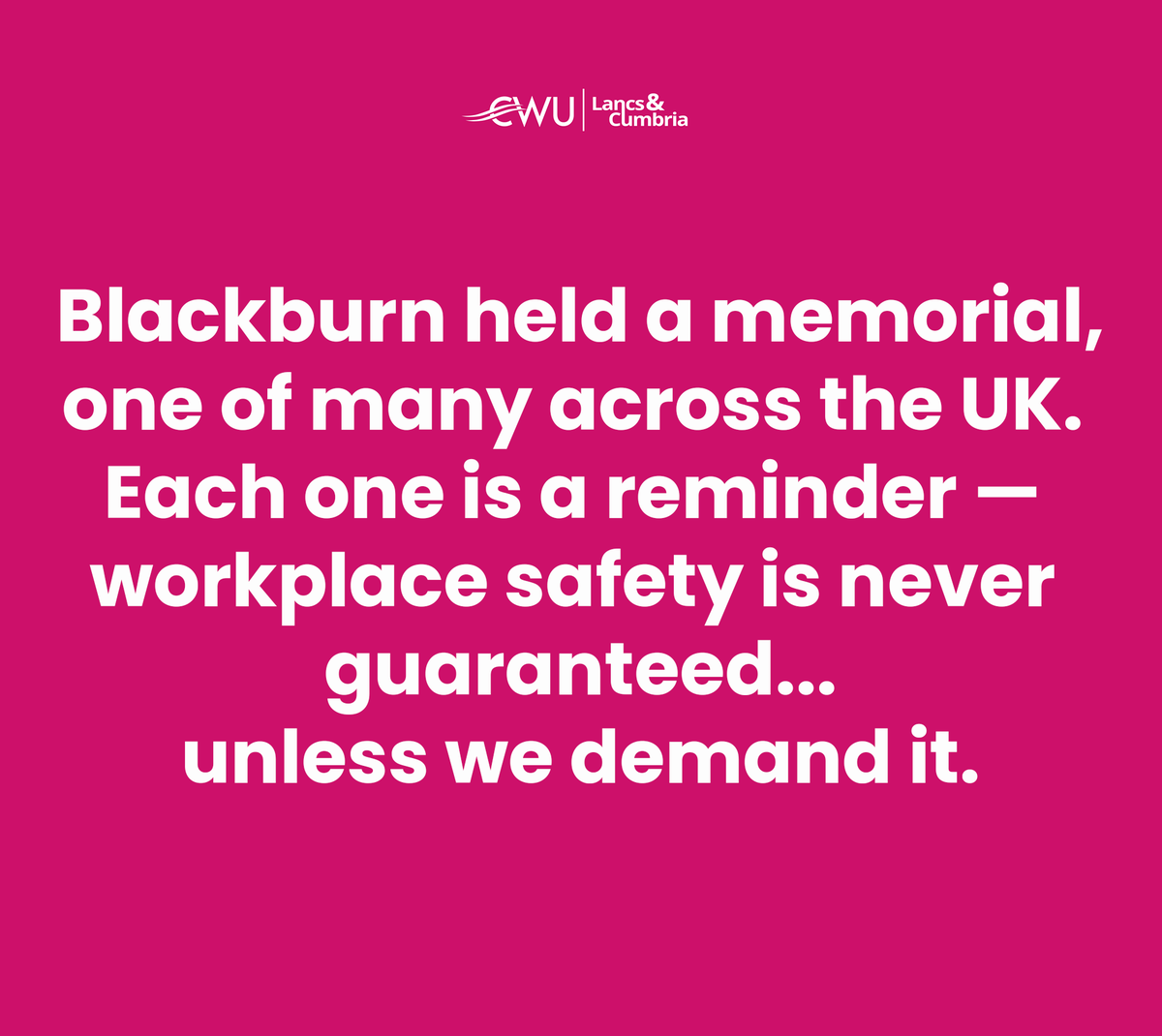 cwulancscumbria's tweet photo. IWMD is about more than looking back. It’s a promise to keep pushing forward — for safe workplaces, fair conditions and a voice for every worker.

#IWMD2025 #CWULancsCumbria #UnionValues #WorkerSafety #YoungWorkersMatter https://t.co/9UGgnK1Rrs