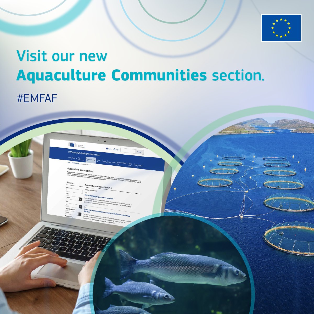 💡The brand-new “Aquaculture Communities” section is now live!

Learn more about the spaces and groups where stakeholders can collaborate, share ideas and create solutions for a thriving EU aquaculture sector.

More here ➡️ europa.eu/!bCbVfj

#EU #EMFAF #BlueFarmingEU