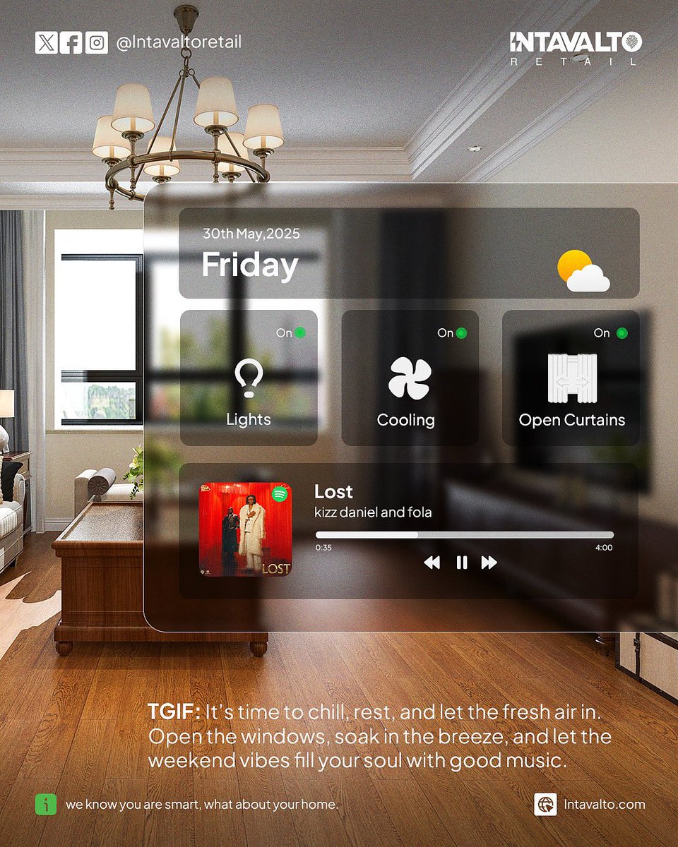TGIF! Time to unplug, unwind, and let your smart home do the work. 🏡✨
Whether it’s automated lights, music on cue, or security on standby you’ve earned a weekend of ease and comfort.

Smart living. Smooth weekend

#TGIFVibes #SmartHomeFridays #RelaxWithTech #WeekendModeOn