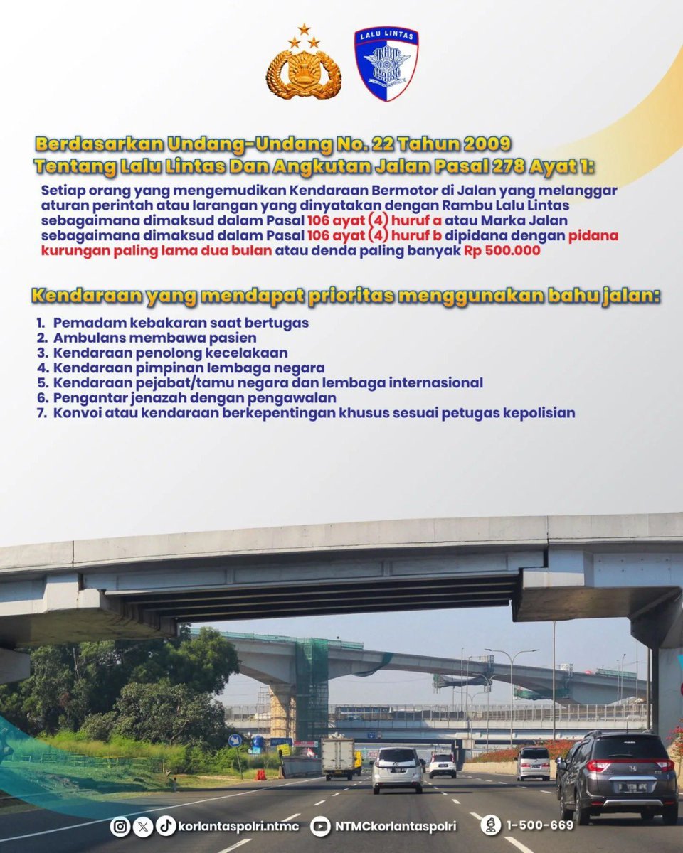Sahabat lantas jangan egois dalam menggunakan bahu jalan ya. Ingat keselamatan bersama itu penting bagi sesama pengendara.

#NTMCPolri
#KorlantasPolri #Korlantas #BahuJalan #TertibLaluLintas #LaluLintas #NTMCKorlantasPolri
#KorlantasPolri
#PolantasHadirUntukNegeri
#Polantas