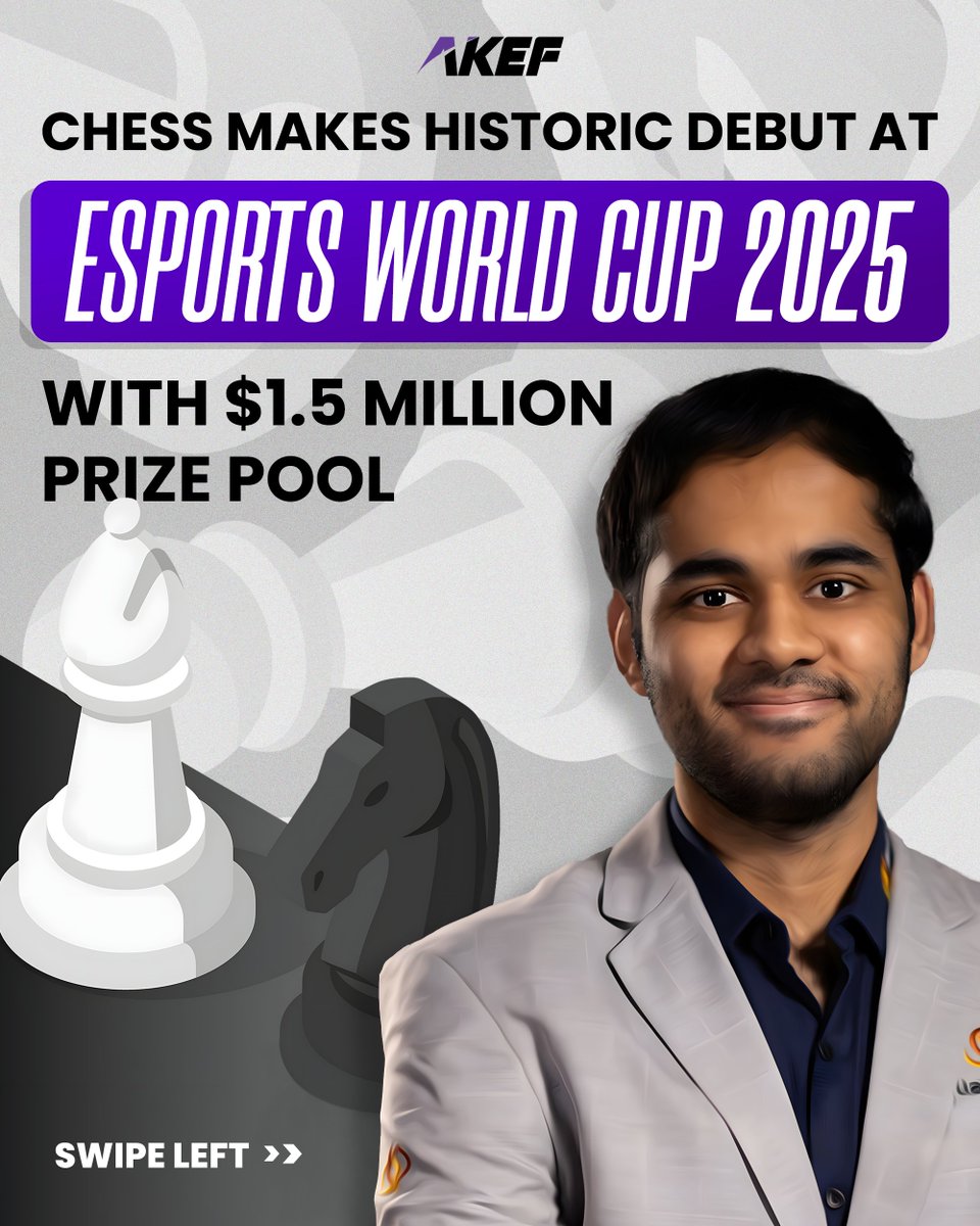 akefesports's tweet photo. For the first time ever, chess is joining the world’s biggest esports festival . the Esports World Cup 2025 in Riyadh! With a staggering $1.5 million prize pool, the top chess grandmasters, including the legendary Magnus Carlsen, will battle it out on the grandest esports stage. https://t.co/liAdLj2Mx0